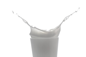 A glass of milk splash isolated on white background.
