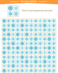  A game for children. Find the snowflakes shown in the sample. Development of attention, thinking