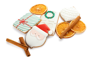 Beautiful Christmas cookies with cinnamon on white background