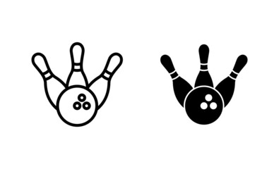 Bowling icons set. bowling ball and pin sign and symbol.