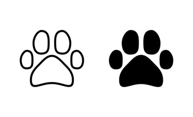 Paw icons set. paw print sign and symbol. dog or cat paw