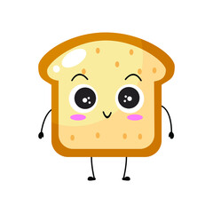 Kawaii cartoon toast bread icon. Character of sliced toast bread. chibi. Illustration emoji bread man in flat style. lovely cute
