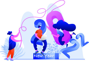 New Year 2022 Teamwork Flat Illustration, perfect for landing pages, templates, UI, web, mobile app, posters, banners, flyers, development. vector