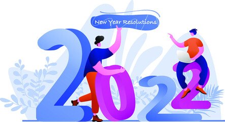 New Year 2022 Resolution Business Flat Illustration, perfect for landing pages, templates, UI, web, mobile app, posters, banners, flyers, development. vector