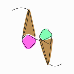 Ice cream cone oneline continuous line art