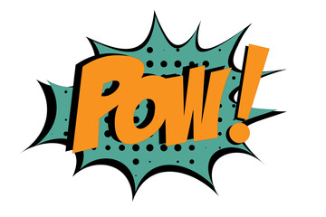 POW Comic lettering Vector cartoon illustration in retro pop art style on halftone background