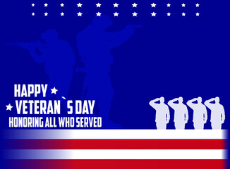 Fototapeta na wymiar Veterans Day Background with Silhouette of Soldier, warrior and Copy Space Area. Suitable to place on content with that theme, social media posts, mobile apps, banner design and internet ads.