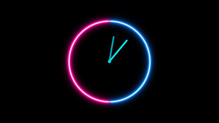 Clock Neon Sign. Illustration of Business Promotion. UI icon with neon light isolated in black background.