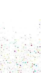 Watercolor confetti on white background. Alive rainbow colored dots. Happy celebration high colorful bright card. Unequaled hand painted confetti.