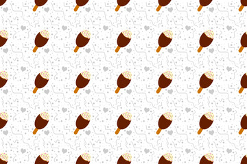 Seamless cute ice cream sticks pattern on white background with doodle