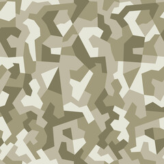 Camouflage seamless geometric pattern. Modern abstract background with polygonal military ornament. Khaki green camo texture. Vector 