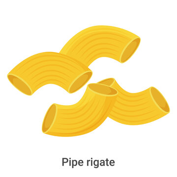 Pipe rigate.Pasta, pasta made of durum flour isolated on a white background.Vector image of dough products.For labels, menus and posters.
