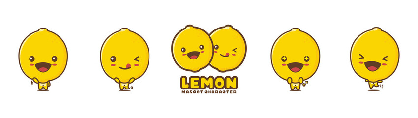 funny lemon cartoon mascot. fruit vector illustration, with different facial expressions and poses