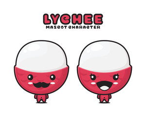 cute lychee cartoon mascot, fruit vector illustration