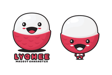 Obraz premium cute lychee cartoon mascot, fruit vector illustration