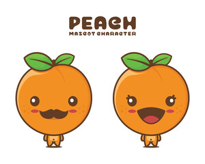 cute peach cartoon mascot, fruit vector illustration