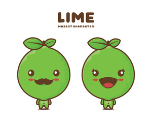 cute lime cartoon mascot, fruit vector illustration