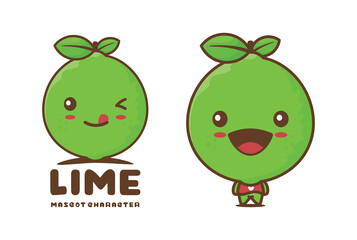 cute lime cartoon mascot, fruit vector illustration