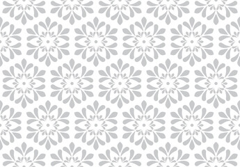 Flower geometric pattern. Seamless vector background. White and gray ornament.