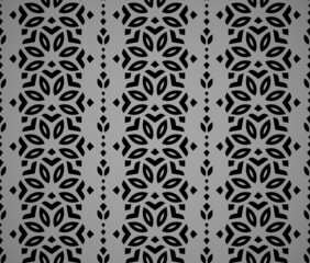 Flower geometric pattern. Seamless vector background. Black and gray ornament