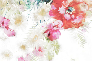 Hand painted watercolor rose flower bouquet illustration