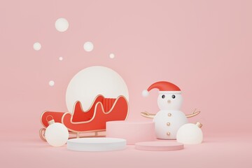 3d Display Podium for product and cosmetic presentation with Merry Christmas and Happy new year concept. Modern geometric. Platform for mock up and showing brand. Minimal clean design.