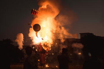 Huge flames of fire from Dussehra celebration in India