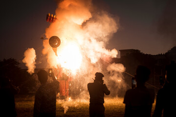 Huge fire flames by burning Ravan Statue during Dussehra