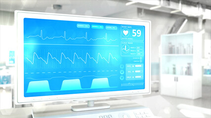 medical healing abstract monitor in high tech clinic room - object 3D rendering