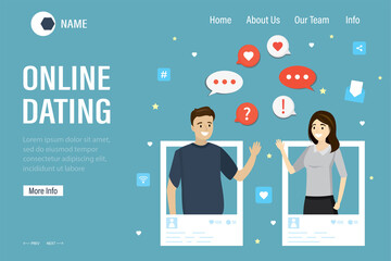 Caucasian people talking in social network. Online technology, global chatting, messaging application. Online dating, landing page template. Social media accounts, relationship.