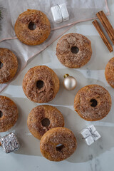 Assorted home made gingerbread donuts with cinnamon sugar