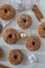 Assorted home made gingerbread donuts with cinnamon sugar