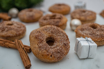 Assorted home made gingerbread donuts with cinnamon sugar
