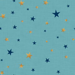 Seamless textured light blue background with golden dark blue stars.