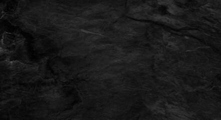 Naklejka premium Dark gray stone background with copy space. Black grunge banner with rock texture.