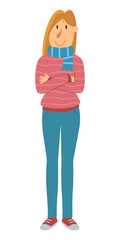 cartoon blonde woman standing with his arms crossed