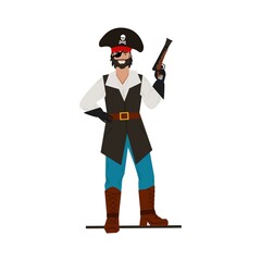 Armed pirate. Young handsome pirate with a blindfold. Vector character.