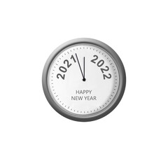 Clock with numbers 2021, 2022. Isolated on white background. New Year concept.