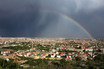 double rainbow in the sky Konya city Turkey