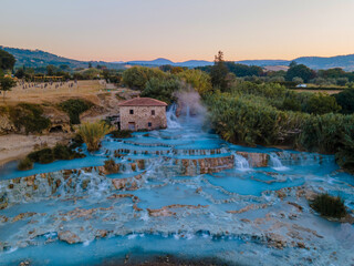 natural spa with waterfalls and hot springs at Saturnia thermal baths, Grosseto, Tuscany, Italy,Hot...