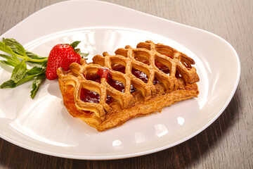 Sweet puff pastry served strawberry