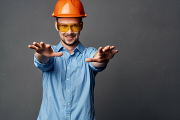 man builder professional working uniform emotions