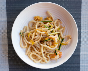  Vegetarian Yaki Udon. Healthy japanese dish at restaurant,view from above