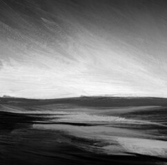 Black and white abstract landscape. Versatile artistic image for creative design projects: posters, banners, cards, websites, prints, wallpapers. Acrylic on board.