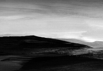 Fototapeta na wymiar Black and white abstract landscape. Versatile artistic image for creative design projects: posters, banners, cards, websites and wallpapers. Modern art. Acrylic on board.