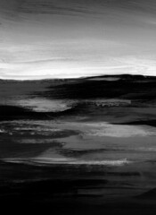 Black and white abstract landscape. Versatile artistic image for creative design projects: posters, banners, cards, websites, wallpapers. Acrylic on board.