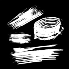 Sliver Set Of Hand Drawn Splash Banner. Black Watercolor Layer. White Dirty Brushes. Grunge Element. Distress frame. Dirty Background. Brushed Banner. Watercolor Drawing.