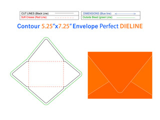  A7 Contour flap envelope  5.25x7.25 inch dieline template and 3D envelope Editable easily resizable