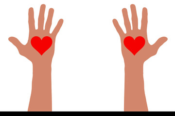 Fototapeta premium We spread love, red hearts in hands, vector