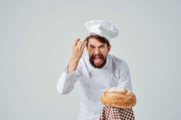 bearded man chef Cooking bakery light background